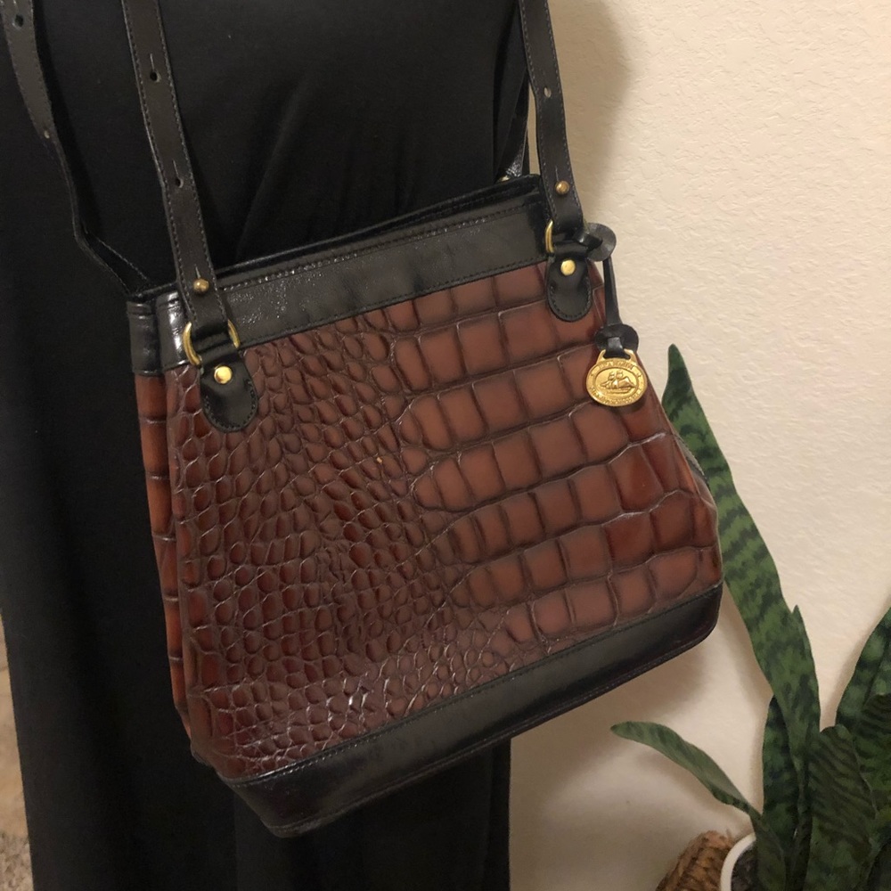 Brahmin Pecan & Black Crocodile embossed Leather Purse